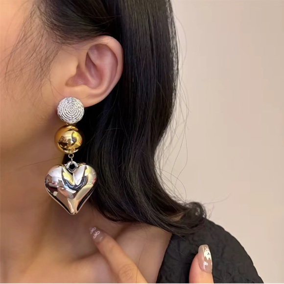 Anthropologie Jewelry - Anthropologie Gold and Silver Heart Drop Earrings